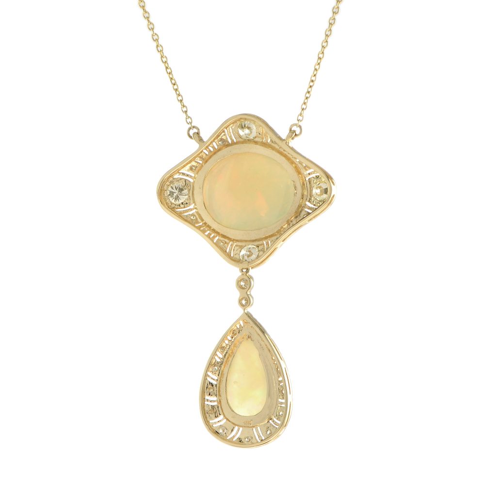 12.32cts Ethiopian Opal and Diamond Double Cluster Pendant Necklace