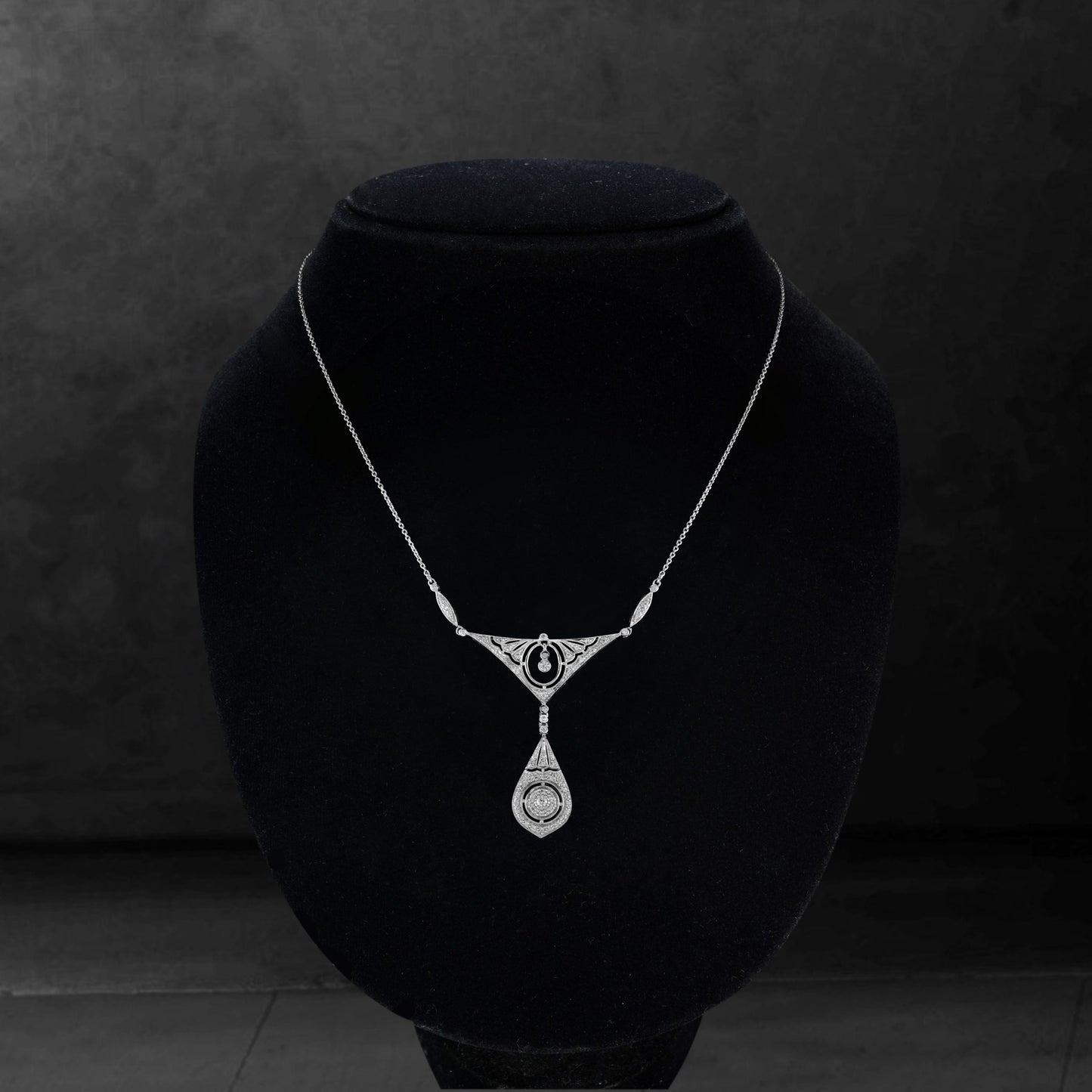 Diamond Cluster Drop Pendant Necklace in 18ct White Gold