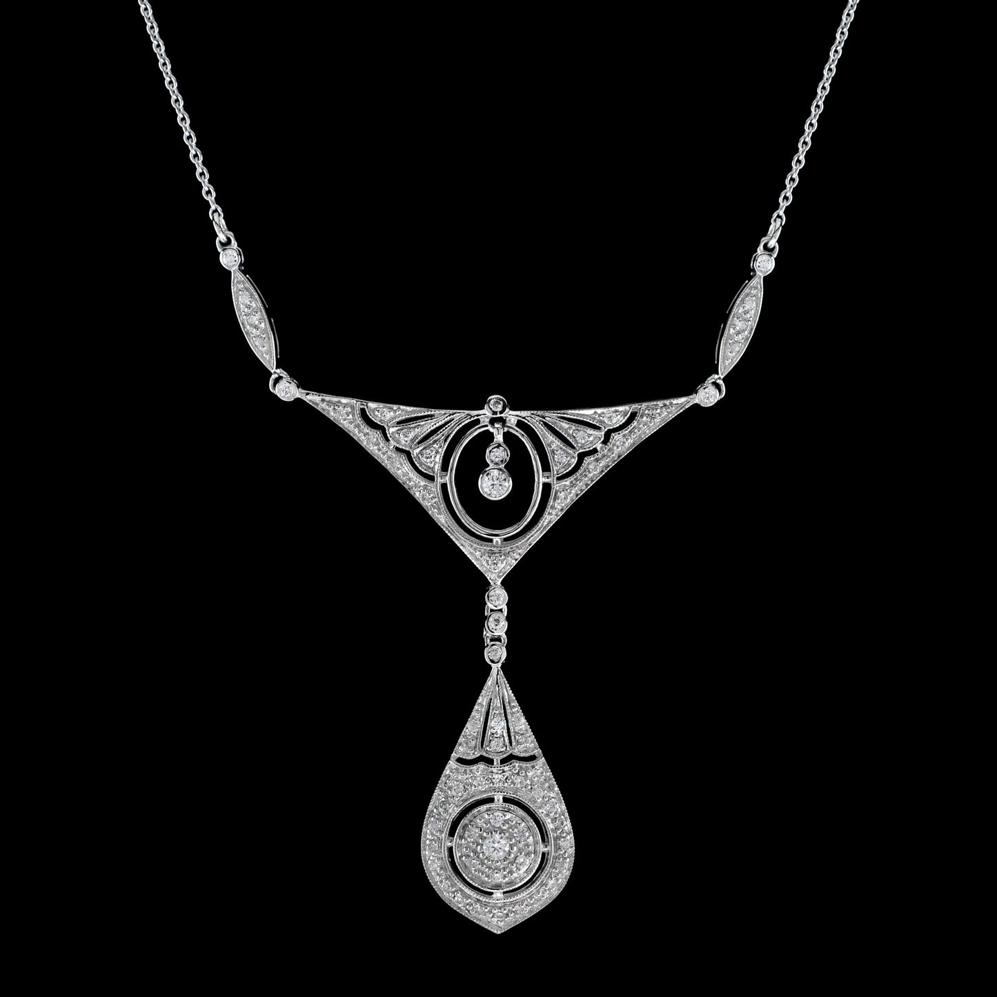 Diamond Cluster Drop Pendant Necklace in 18ct White Gold
