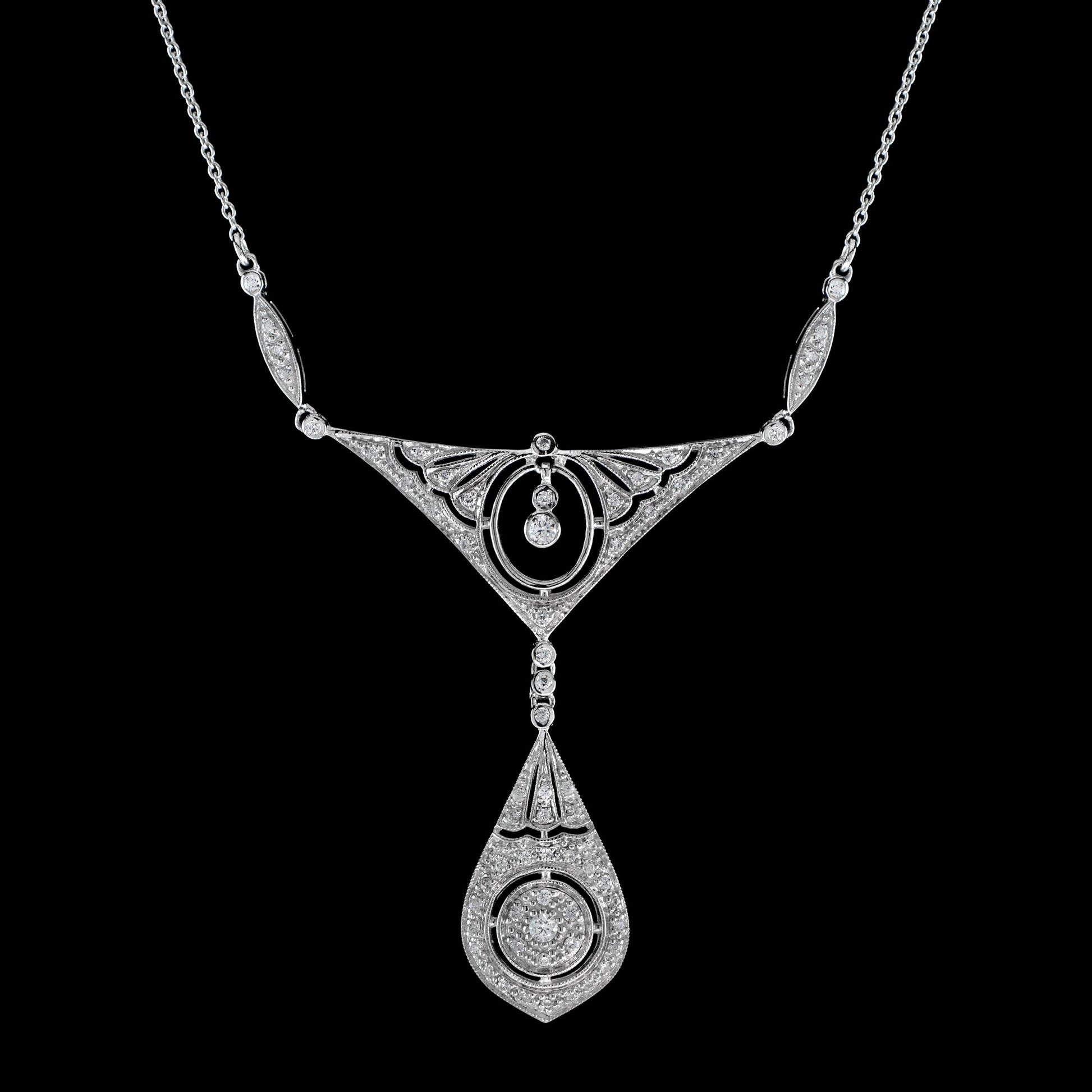 Diamond Cluster Drop Pendant Necklace in 18ct White Gold