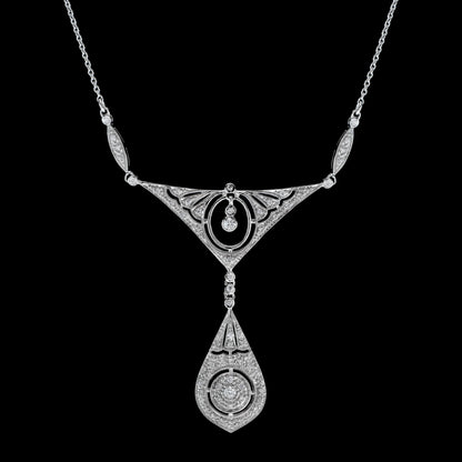 Diamond Cluster Drop Pendant Necklace in 18ct White Gold