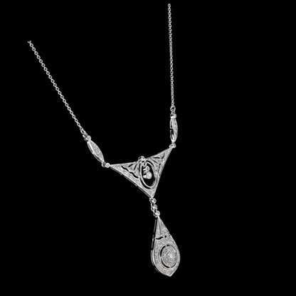 Diamond Cluster Drop Pendant Necklace in 18ct White Gold