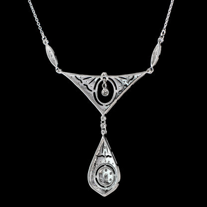 Diamond Cluster Drop Pendant Necklace in 18ct White Gold