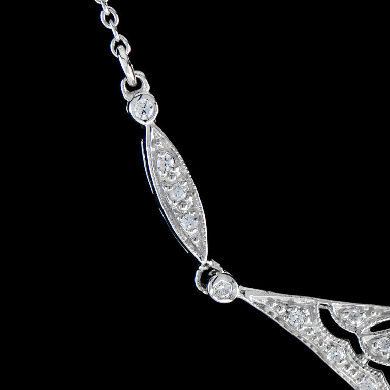 Diamond Cluster Drop Pendant Necklace in 18ct White Gold
