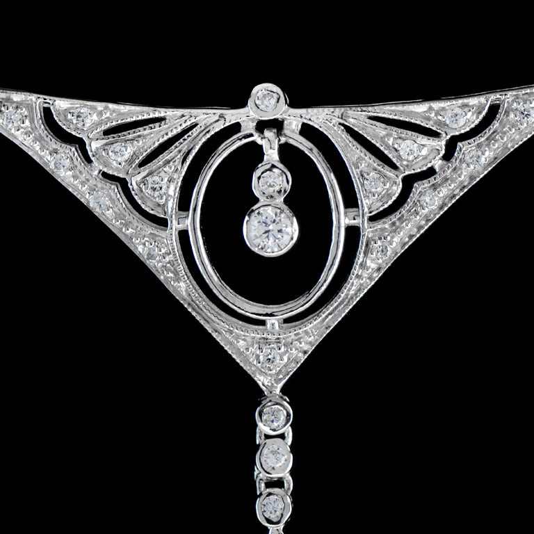 Diamond Cluster Drop Pendant Necklace in 18ct White Gold