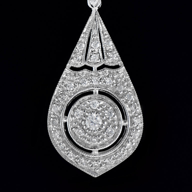Diamond Cluster Drop Pendant Necklace in 18ct White Gold