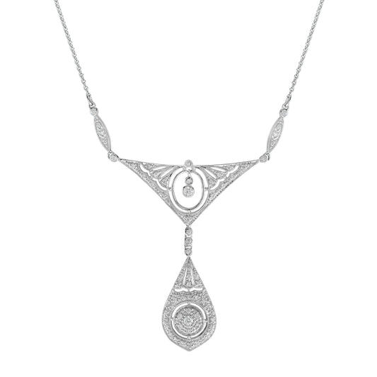 Diamond Cluster Drop Pendant Necklace in 18ct White Gold