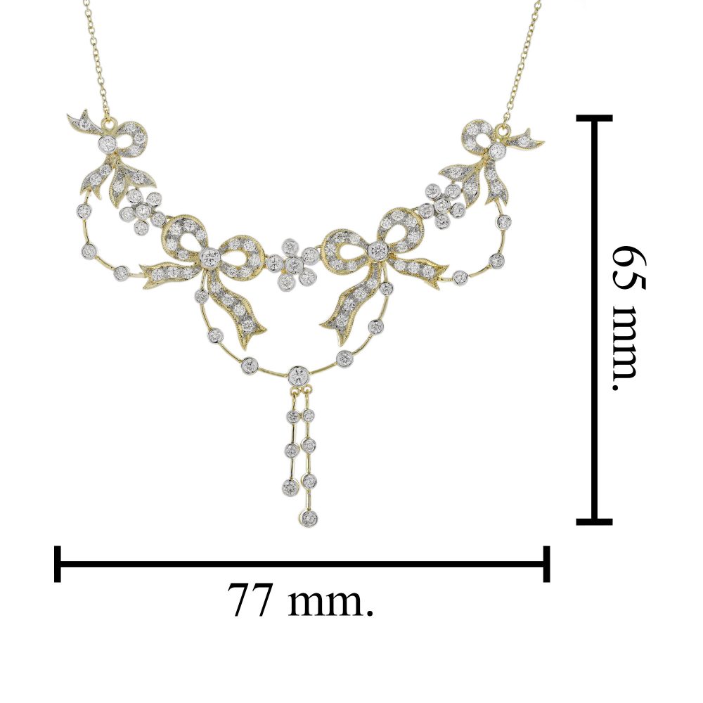Vintage Style Diamond Ribbon Floral Necklace in 18ct Yellow Gold