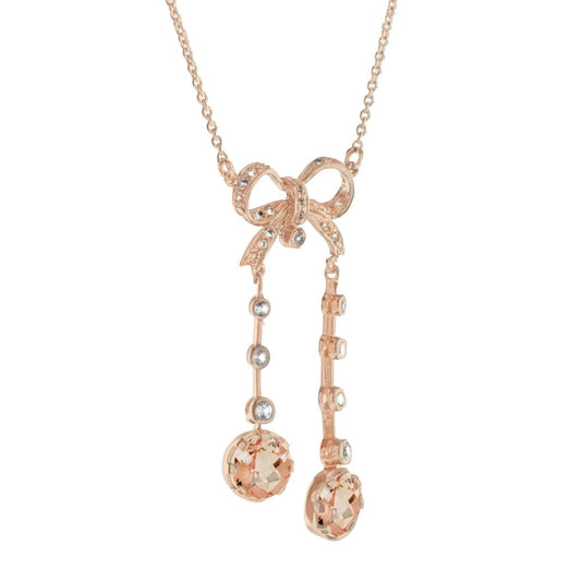 Edwardian Style Morganite and Diamond Negligee Necklace in Rose Gold