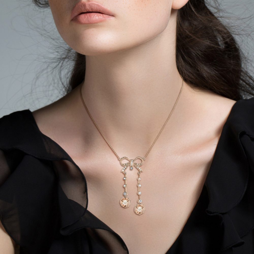 Edwardian Style Morganite and Diamond Negligee Necklace in Rose Gold