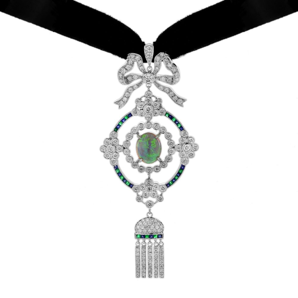 Black Opal Emerald Sapphire and Diamond Choker Necklace