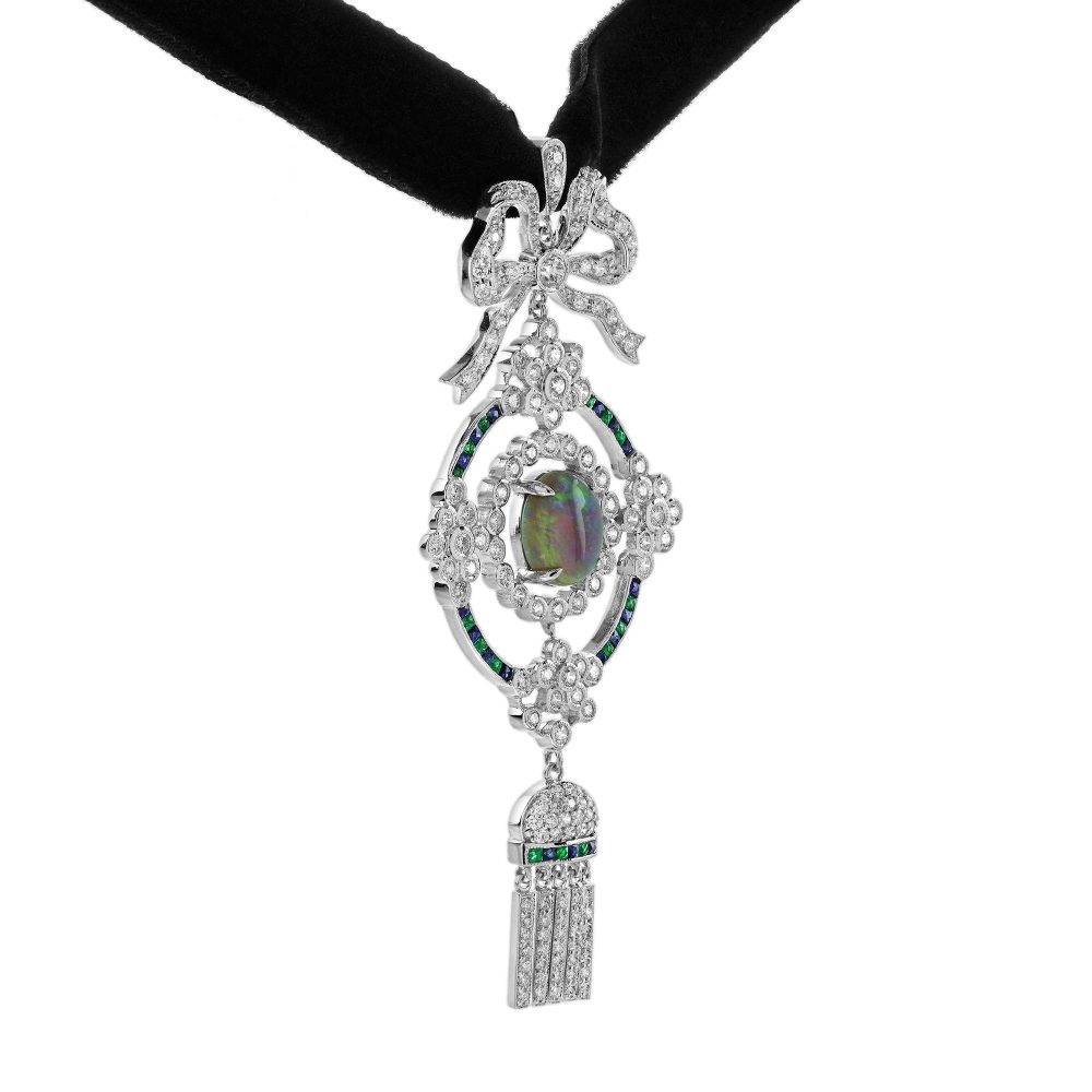 Black Opal Emerald Sapphire and Diamond Choker Necklace