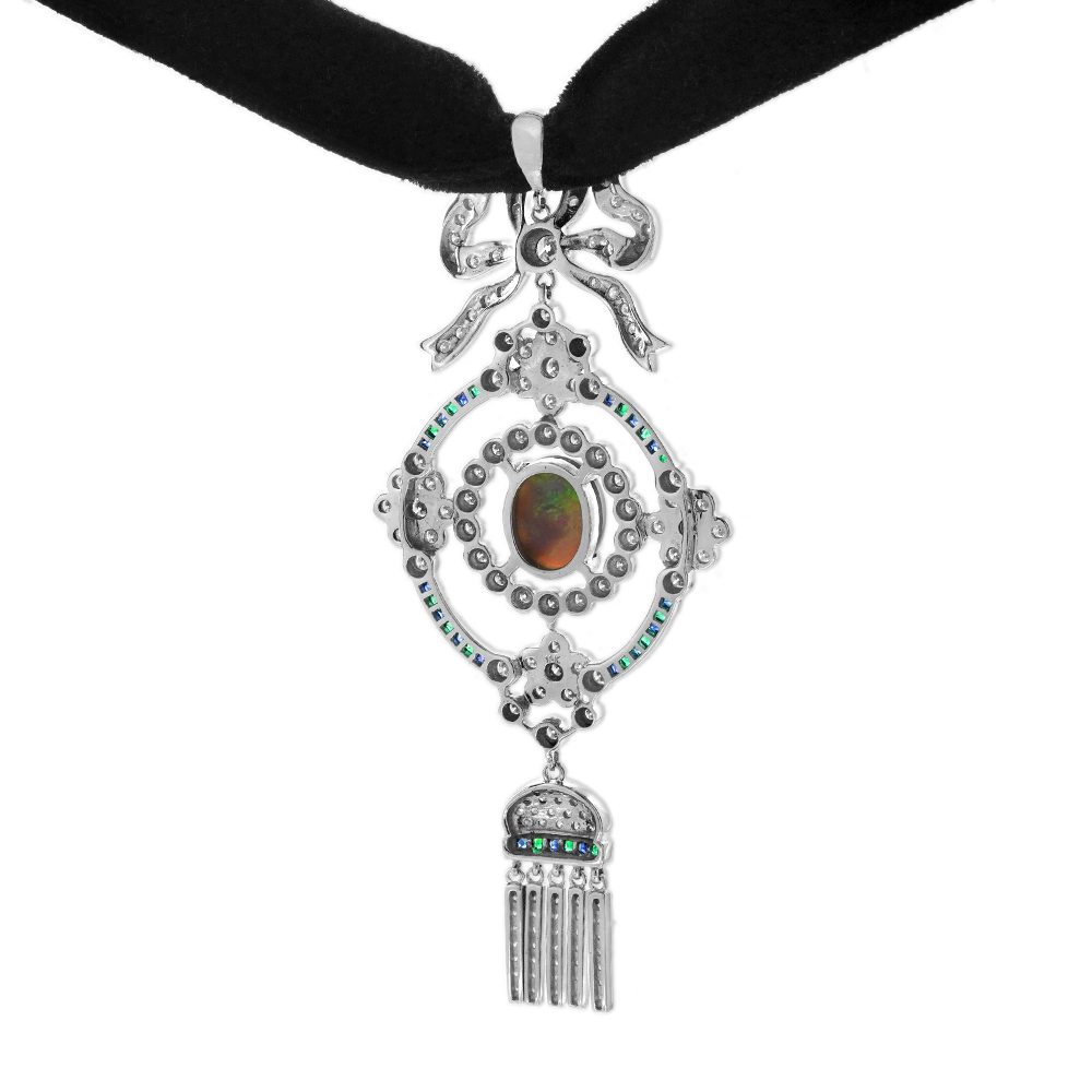Black Opal Emerald Sapphire and Diamond Choker Necklace