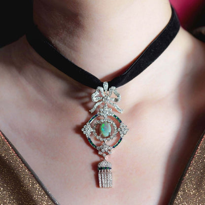 Black Opal Emerald Sapphire and Diamond Choker Necklace