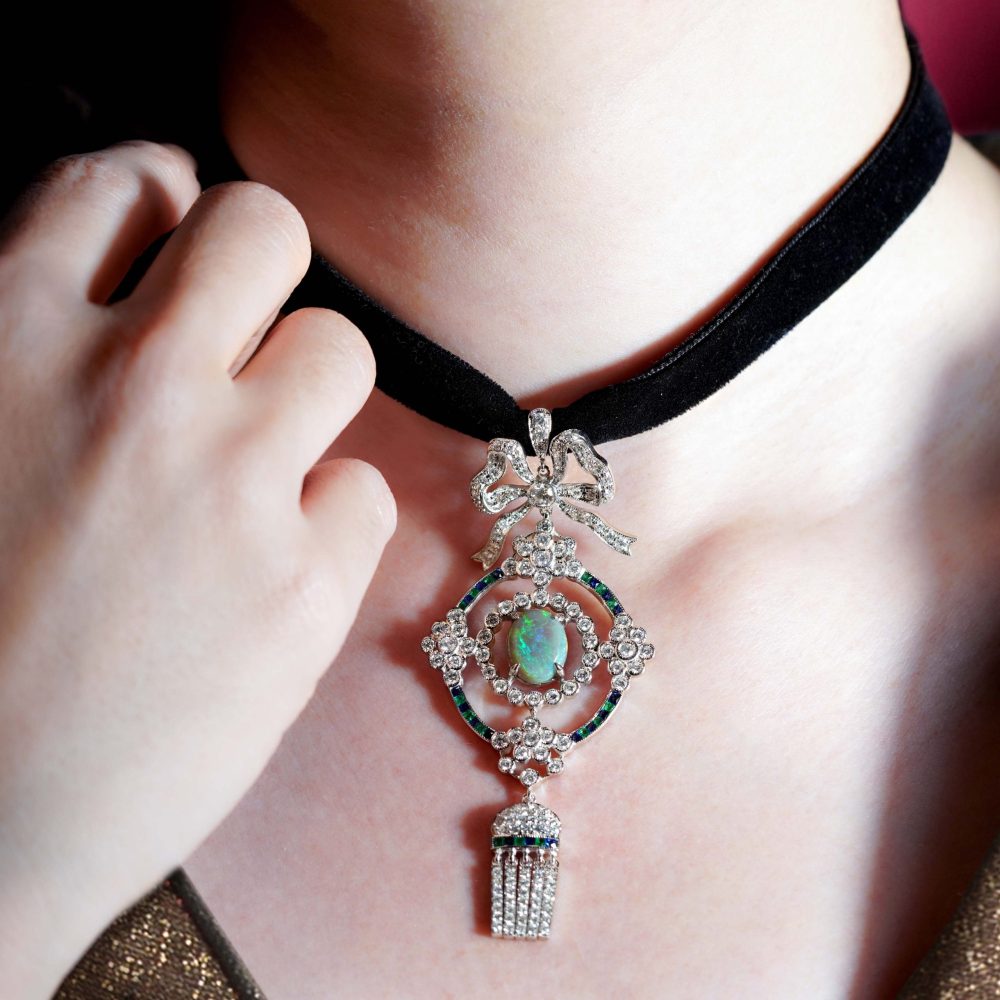 Black Opal Emerald Sapphire and Diamond Choker Necklace