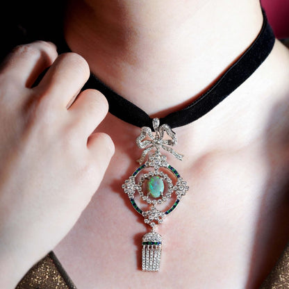 Black Opal Emerald Sapphire and Diamond Choker Necklace