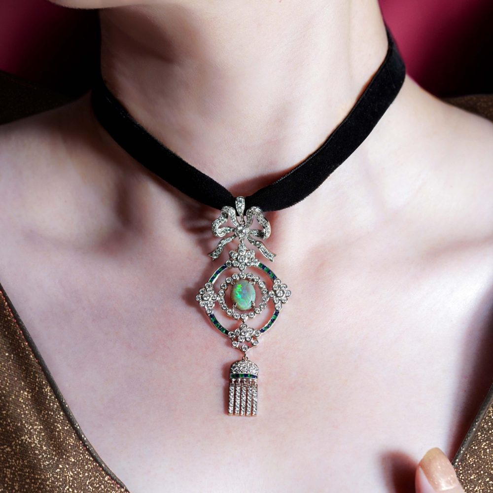 Black Opal Emerald Sapphire and Diamond Choker Necklace