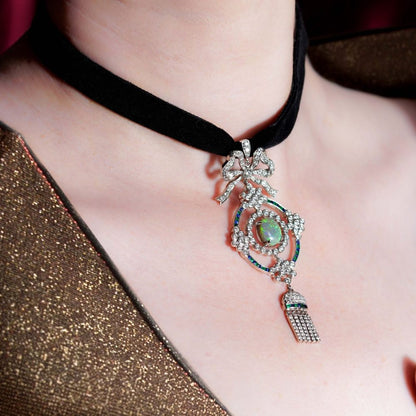 Black Opal Emerald Sapphire and Diamond Choker Necklace