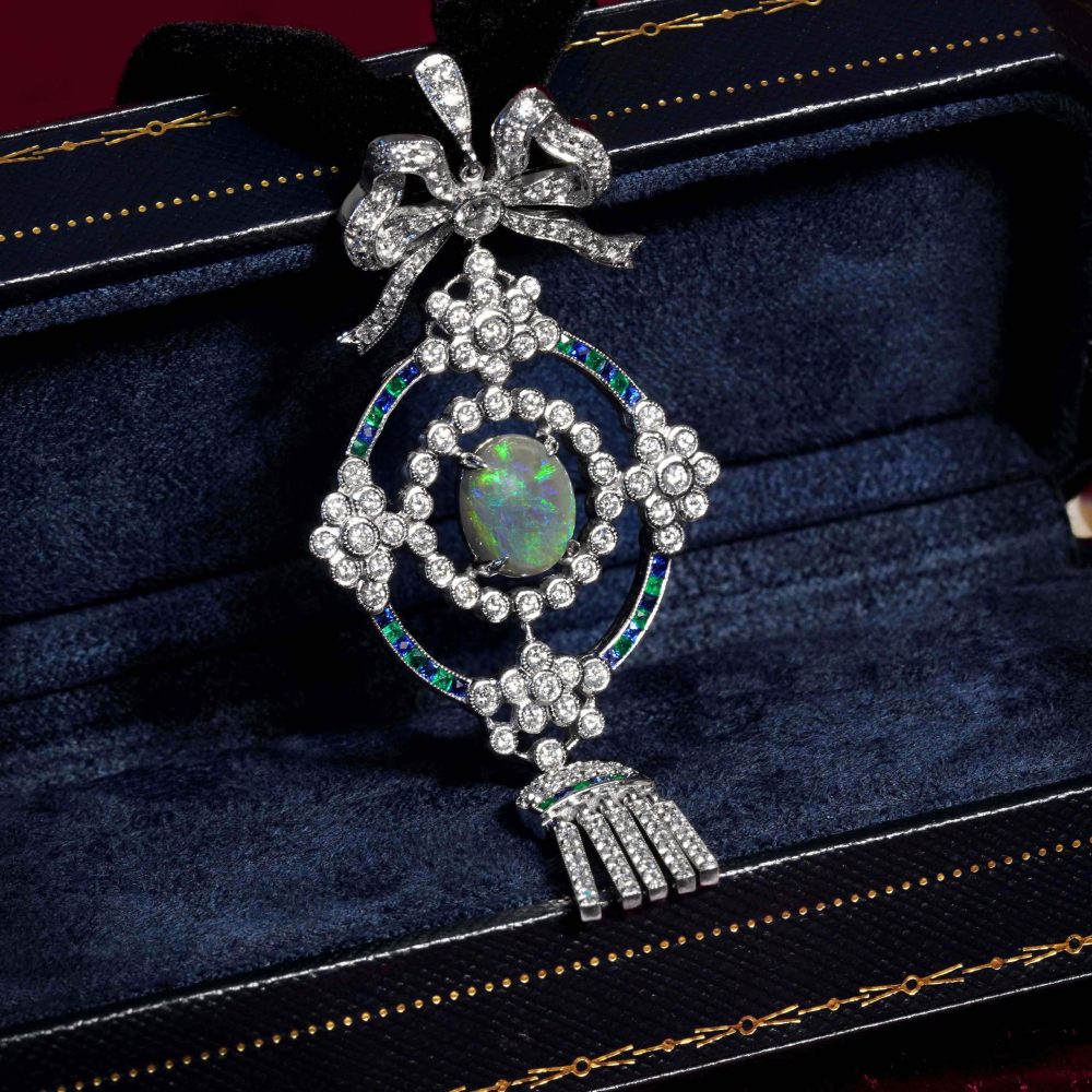 Black Opal Emerald Sapphire and Diamond Choker Necklace