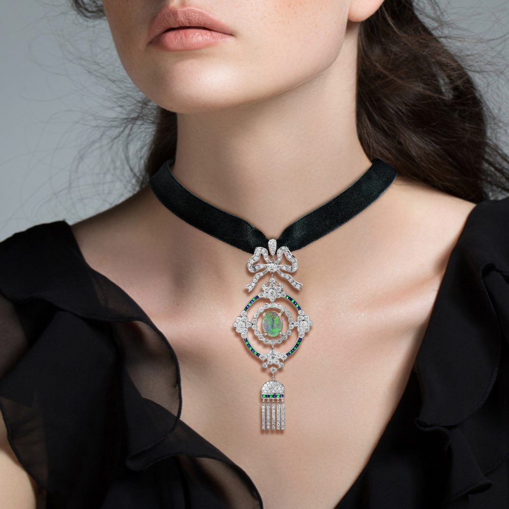 Black Opal Emerald Sapphire and Diamond Choker Necklace