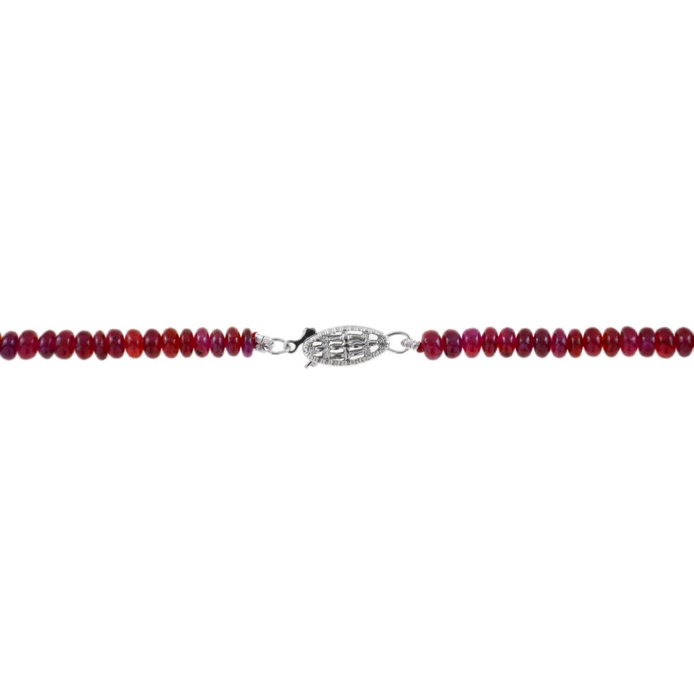 Edwardian Style 3.24ct Ethiopian Opal Ruby Emerald and Diamond Pendant on Ruby Bead Necklace