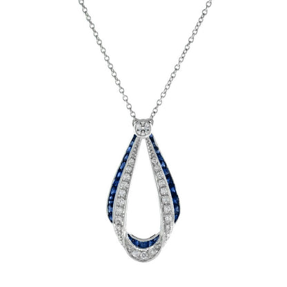 2ct Sapphire and Diamond Ribbon Cluster Pendant Necklace