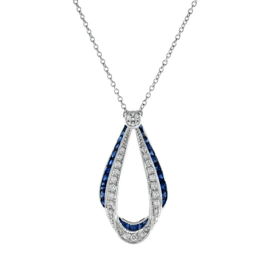 2ct Sapphire and Diamond Ribbon Cluster Pendant Necklace