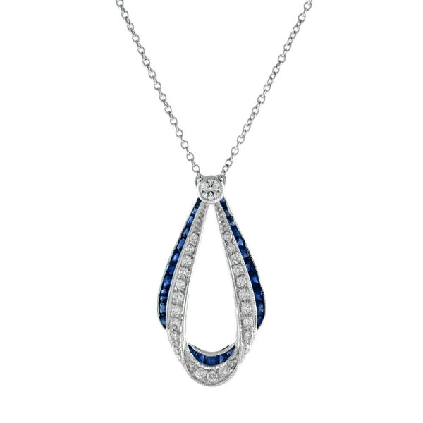 2ct Sapphire and Diamond Ribbon Cluster Pendant Necklace