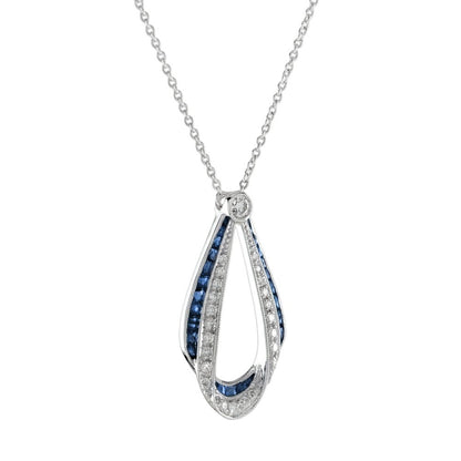 2ct Sapphire and Diamond Ribbon Cluster Pendant Necklace