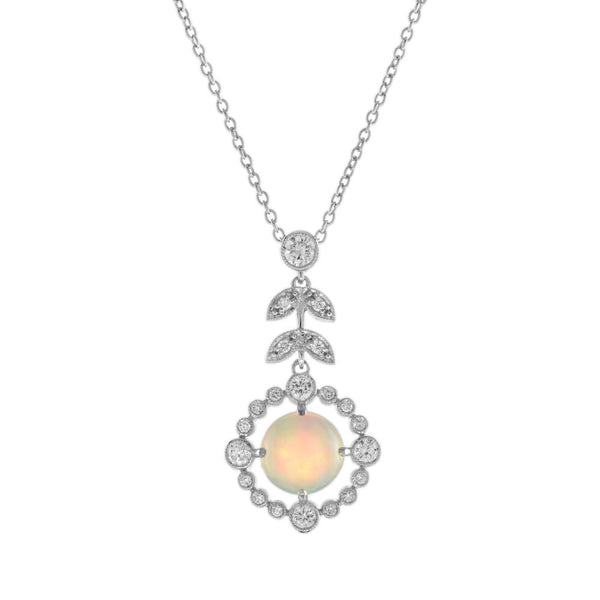 Opal and Diamond Cluster Pendant Necklace