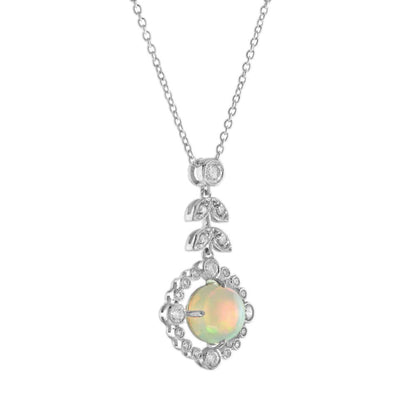 Opal and Diamond Cluster Pendant Necklace