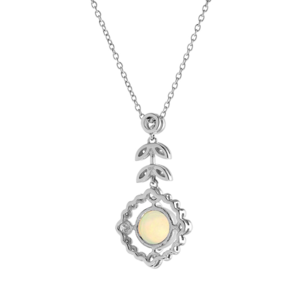 Opal and Diamond Cluster Pendant Necklace