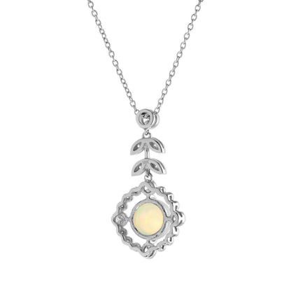 Opal and Diamond Cluster Pendant Necklace