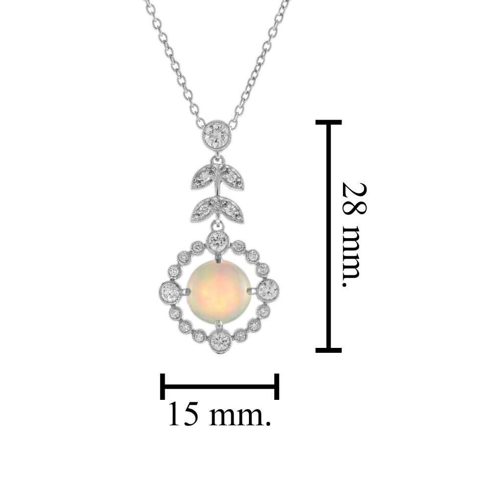 Opal and Diamond Cluster Pendant Necklace