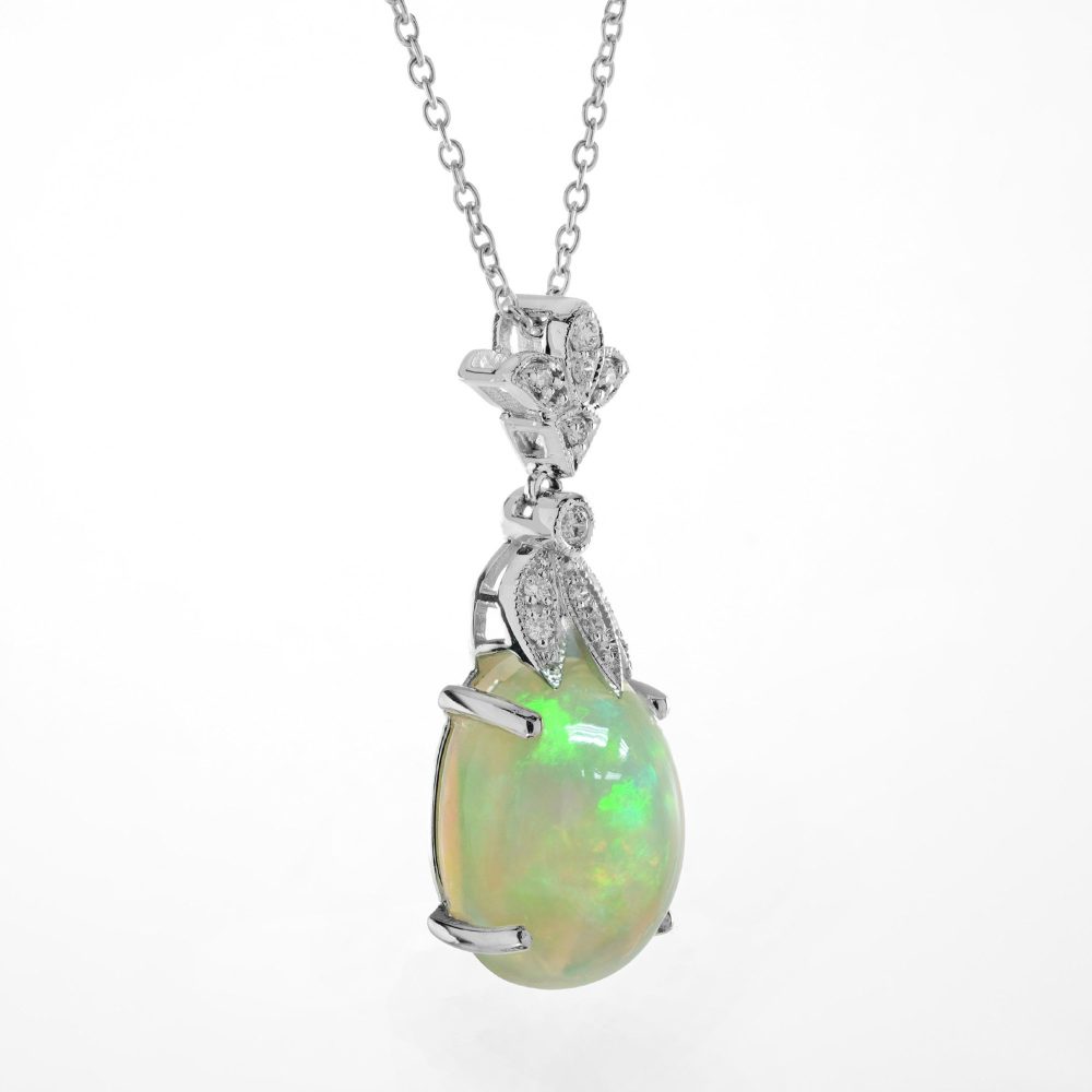 3.62ct Oval Opal and Diamond Pendant Necklace