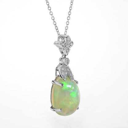3.62ct Oval Opal and Diamond Pendant Necklace