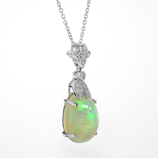 3.62ct Oval Opal and Diamond Pendant Necklace