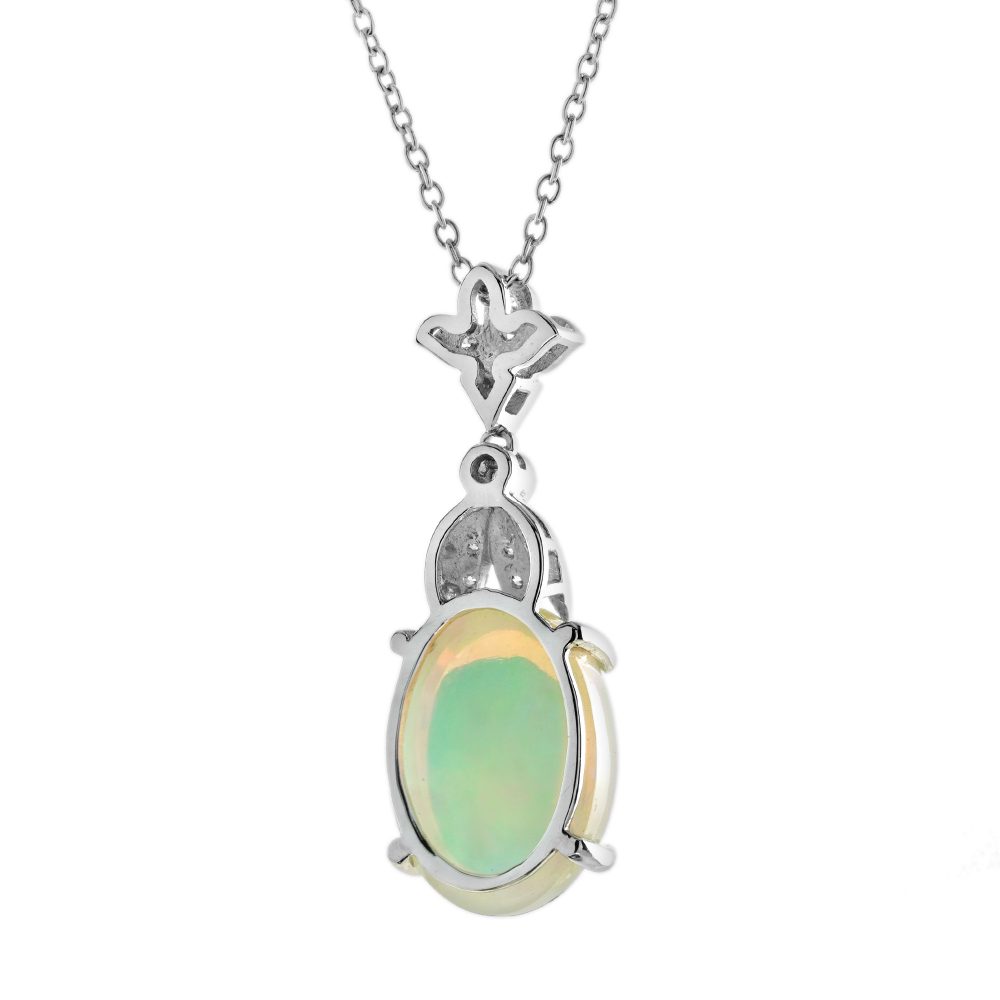 3.62ct Oval Opal and Diamond Pendant Necklace