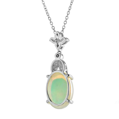 3.62ct Oval Opal and Diamond Pendant Necklace