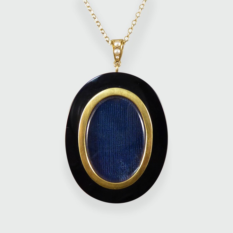 Antique Victorian Onyx & Pearl Locket Pendant