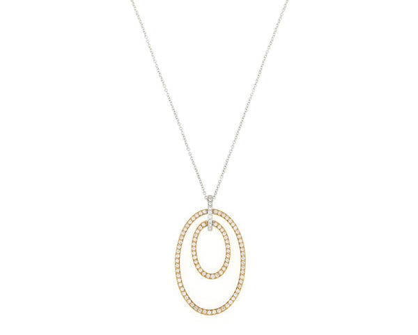 Diamond Set Double Drop Pendant Necklace, 18ct Gold