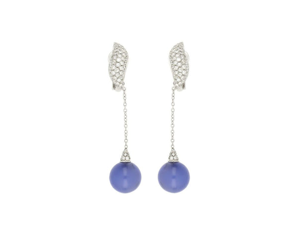 Fine Diamond Topped Blue Chalcedony Earrings, 18ct White Gold