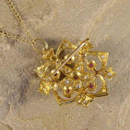 Vintage Ruby & Diamond Flower Detail Pendant