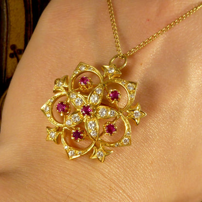 Vintage Ruby & Diamond Flower Detail Pendant
