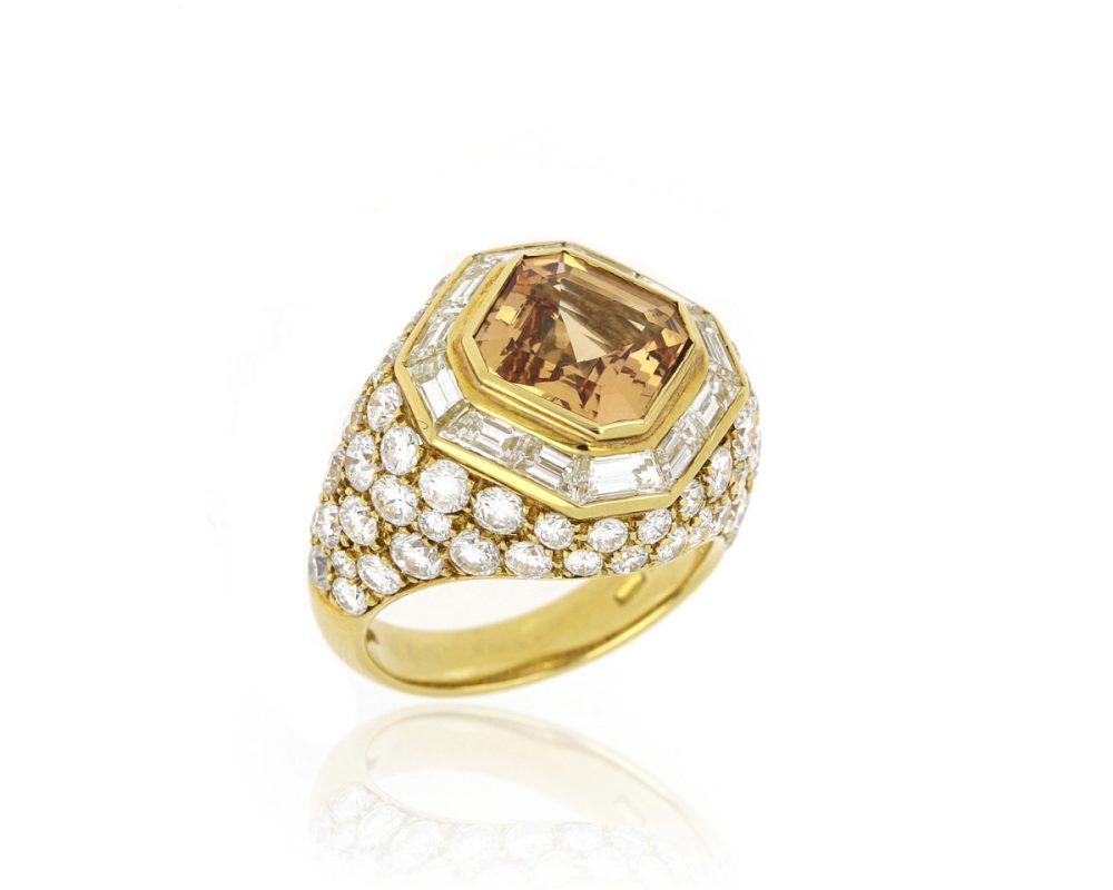Fine Golden Imperial Topaz and Diamond Ring, 18ct Yellow Gold