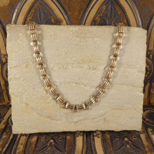 Antique Edwardian Fancy Link Double Clasp Gold Necklace