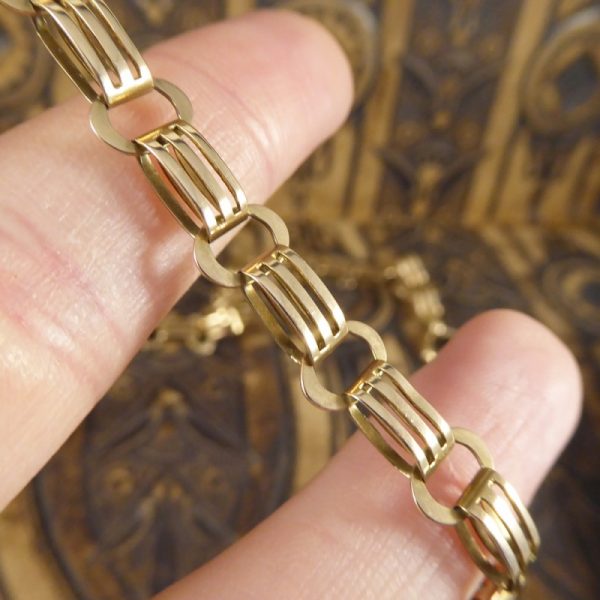 Antique Edwardian Fancy Link Double Clasp Gold Necklace