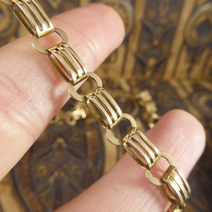 Antique Edwardian Fancy Link Double Clasp Gold Necklace