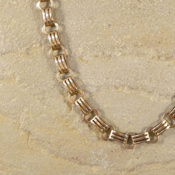 Antique Edwardian Fancy Link Double Clasp Gold Necklace