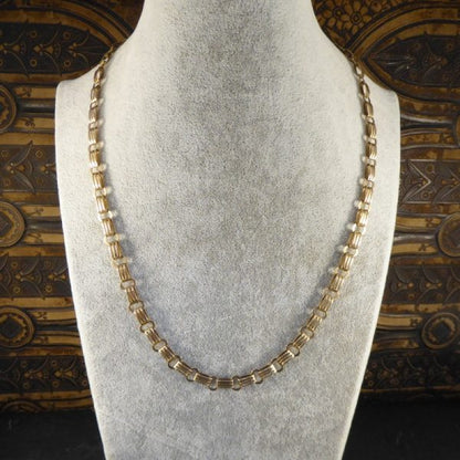 Antique Edwardian Fancy Link Double Clasp Gold Necklace